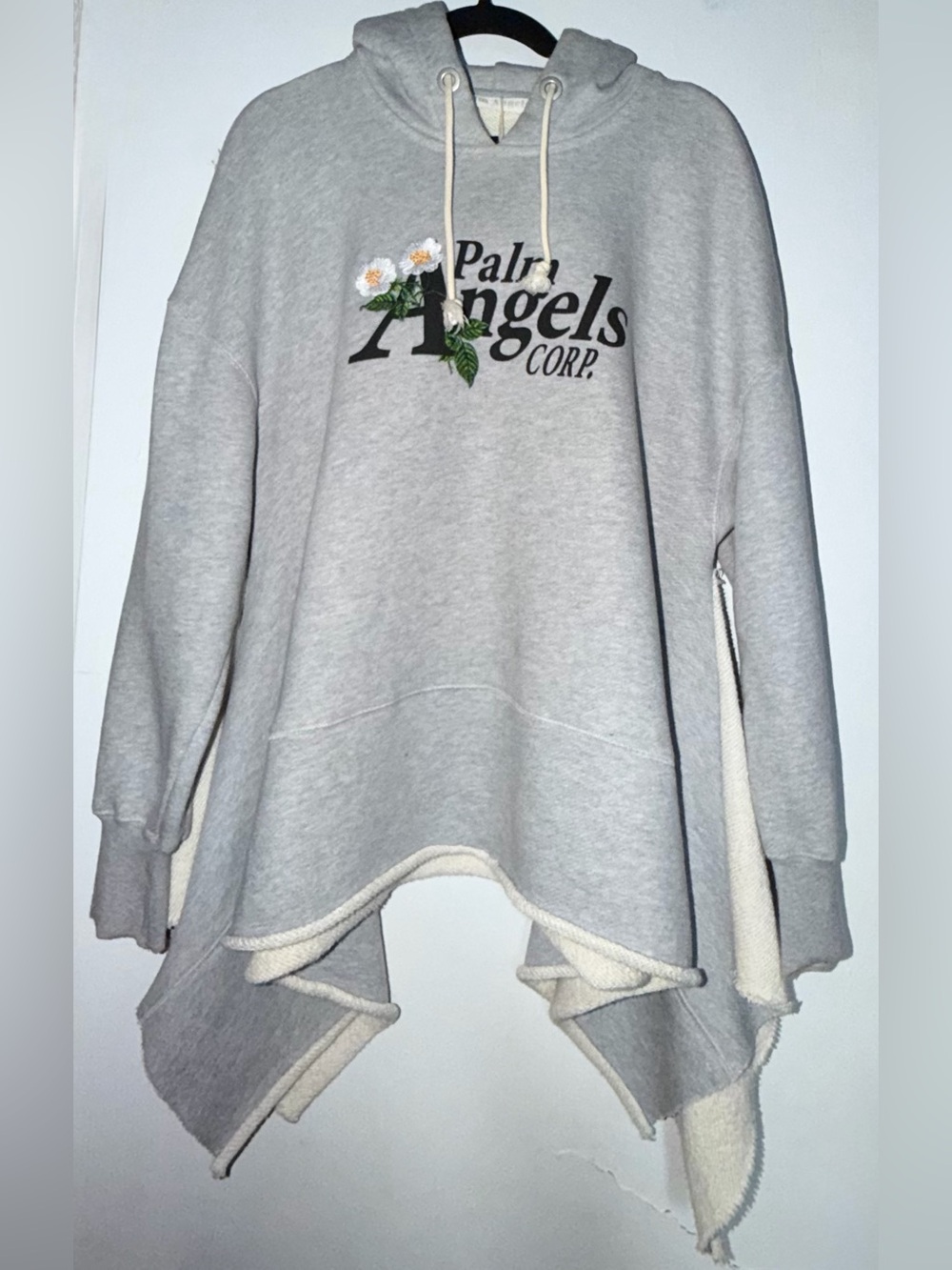 Palm Angels Light Gray Hooded Sweatshirt with Floral Logo Detail size xxs
